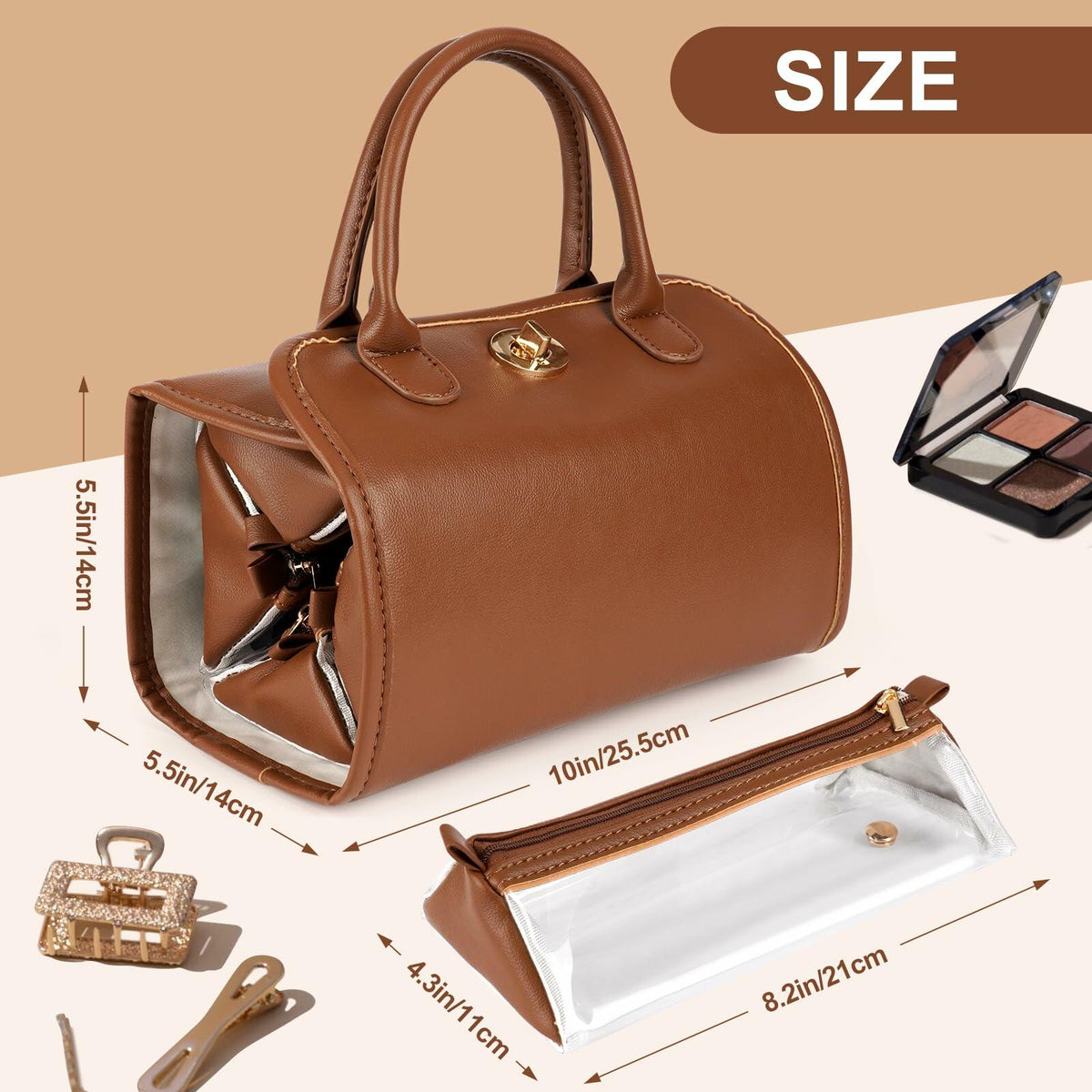 voioe Travel Makeup Organizer Bag Foldable Toiletry Large Capacity Brown