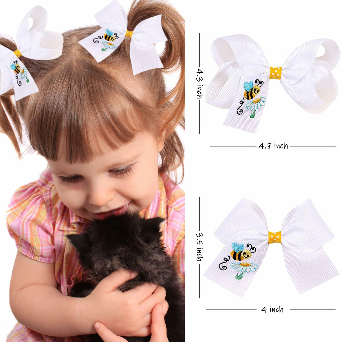 XEININVU Bee Hair Clips Toddler Girls Bowknot Hair Barrettes Yellow White 2PCS