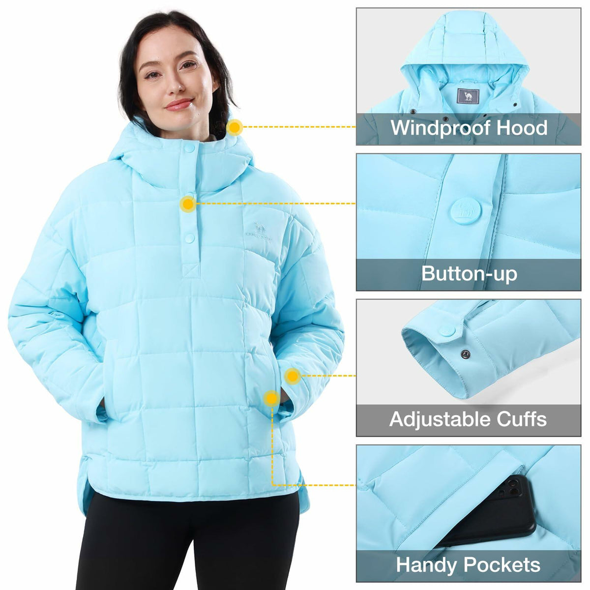 CAMELSPORTS Women's Lightweight Hooded Quilted Puffer Jacket Blue Size S