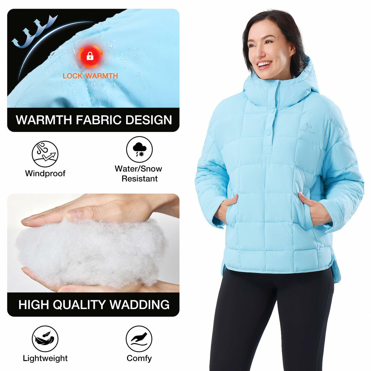 CAMELSPORTS Women's Lightweight Hooded Quilted Puffer Jacket Blue Size S