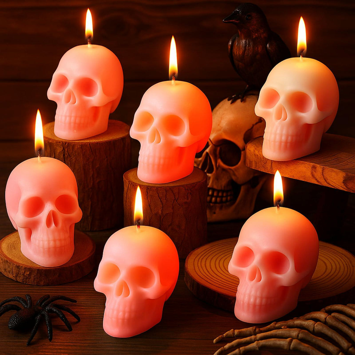 Nuanchu Halloween Skull Candles 6 Pack Large Pink Pastel Gothic Decor