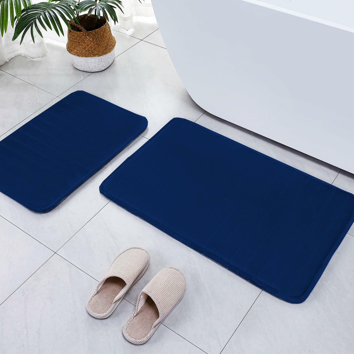 SWEMSTAR Bathroom Rugs 2pcs Memory Foam Quick-Dry Gray 17x24 + 20x32