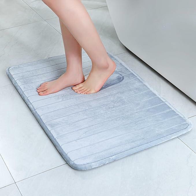 SWEMSTAR Bathroom Rugs 2pcs Memory Foam Quick-Dry Gray 17x24 + 20x32