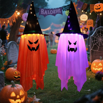Svkipibe 2PCS 42x14in Halloween Large Standing Ghost Lights Orange 8 Modes