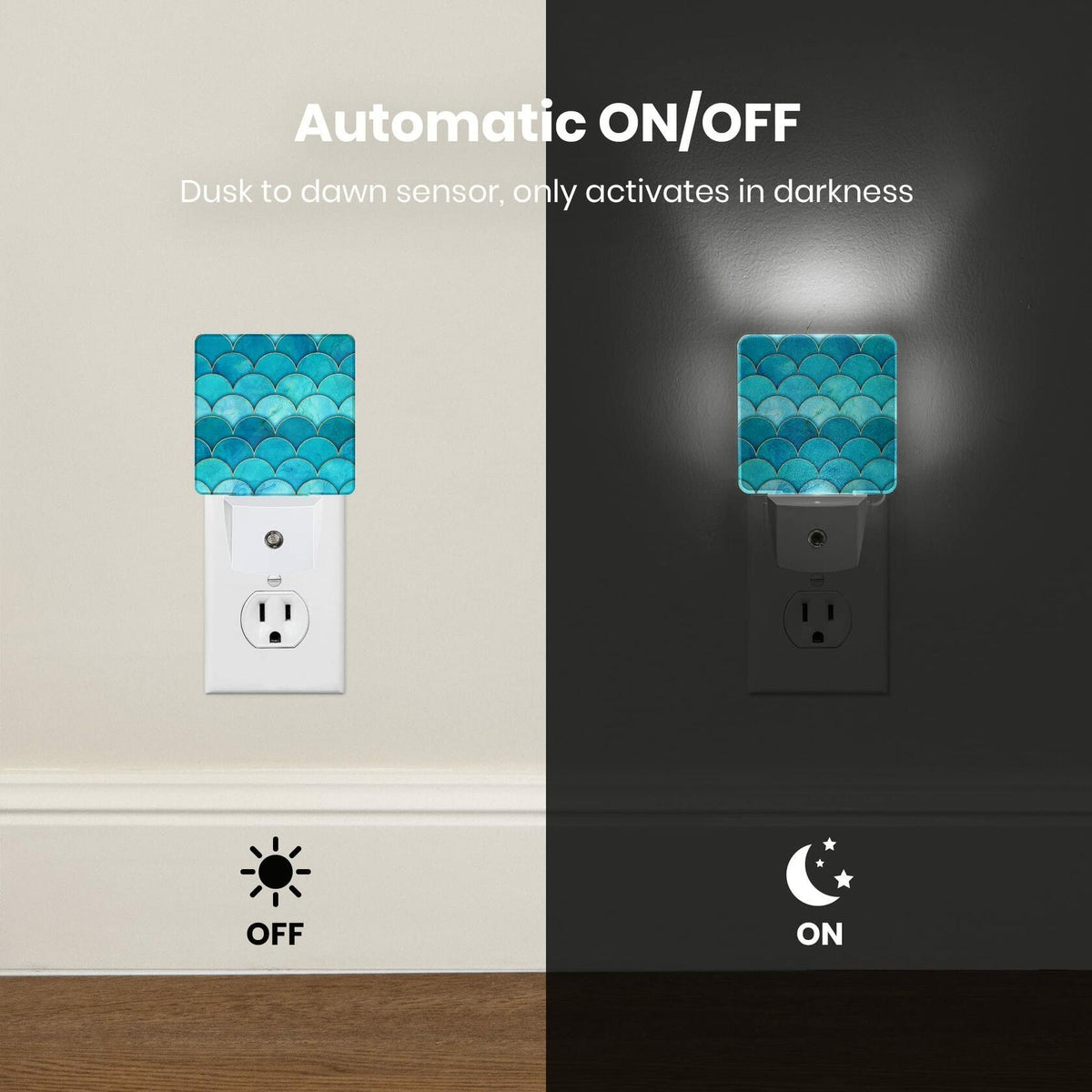 Caifujiqi Night Light Plug-in Dusk to Dawn Sensor LED White Plastic 110V