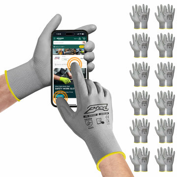 PTCOL PU Coated Work Gloves 12 Pairs Black Polypropylene Size XL