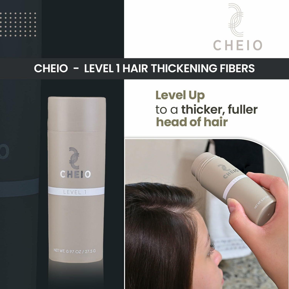 Cheio Hair Thickening Fibers Keratin Level 1 Dark Brown 27.5g Bald Spots