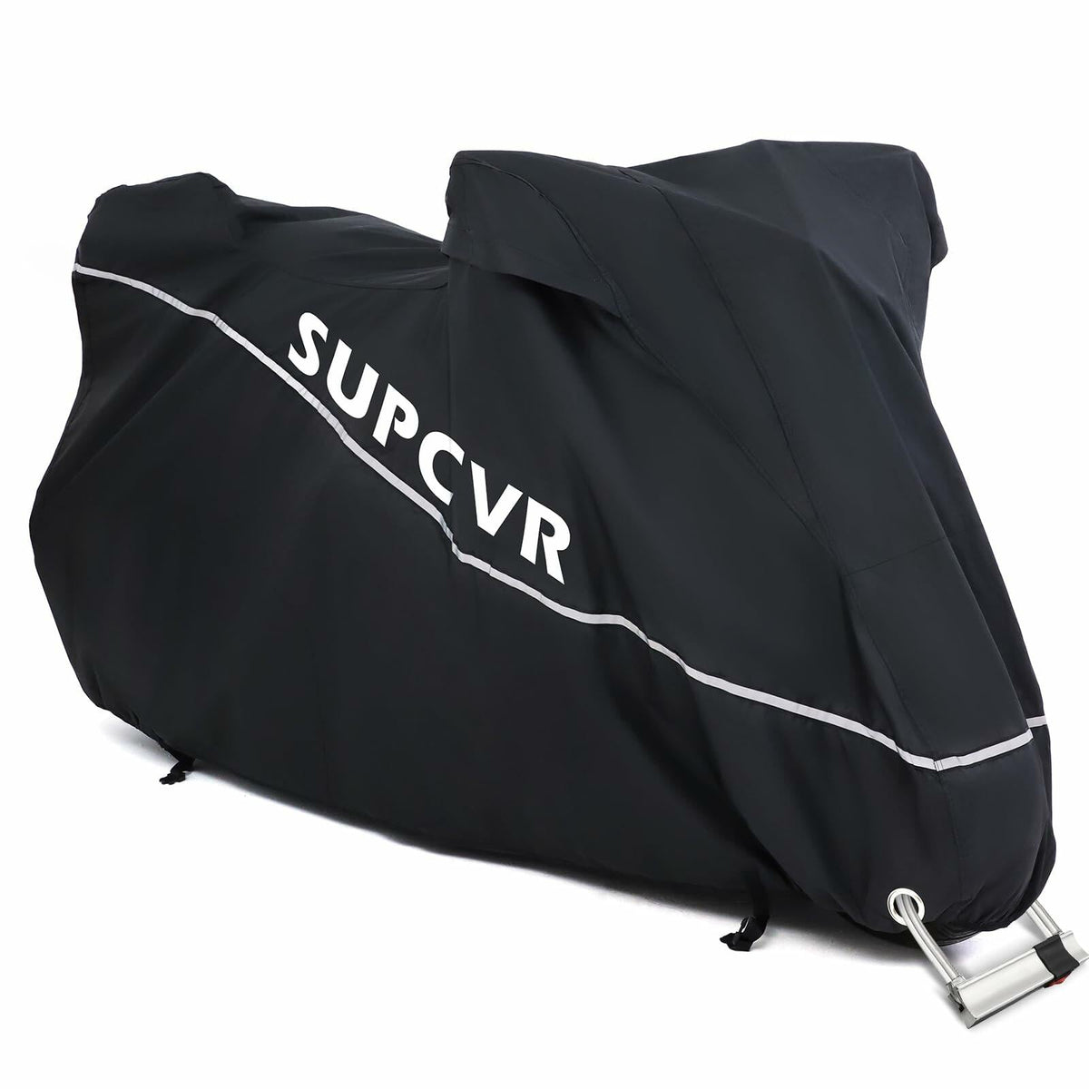 SUPCVR Motorcycle Cover Heavy Duty Waterproof UV-Proof Reflective Strips Black