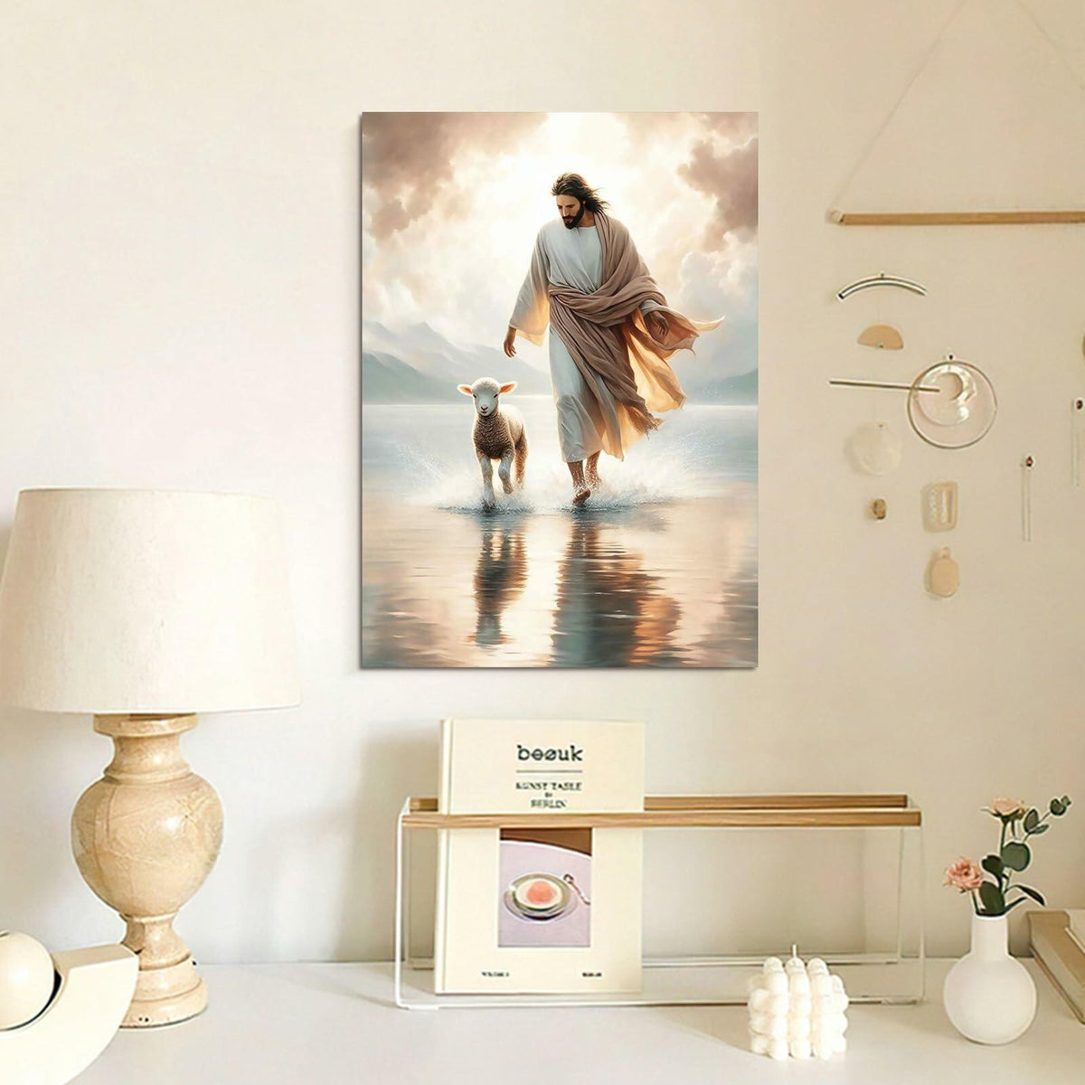 Generic Jesus and Lamb Canvas Wall Art Christian Poster 16x24in YS-5 Unframed