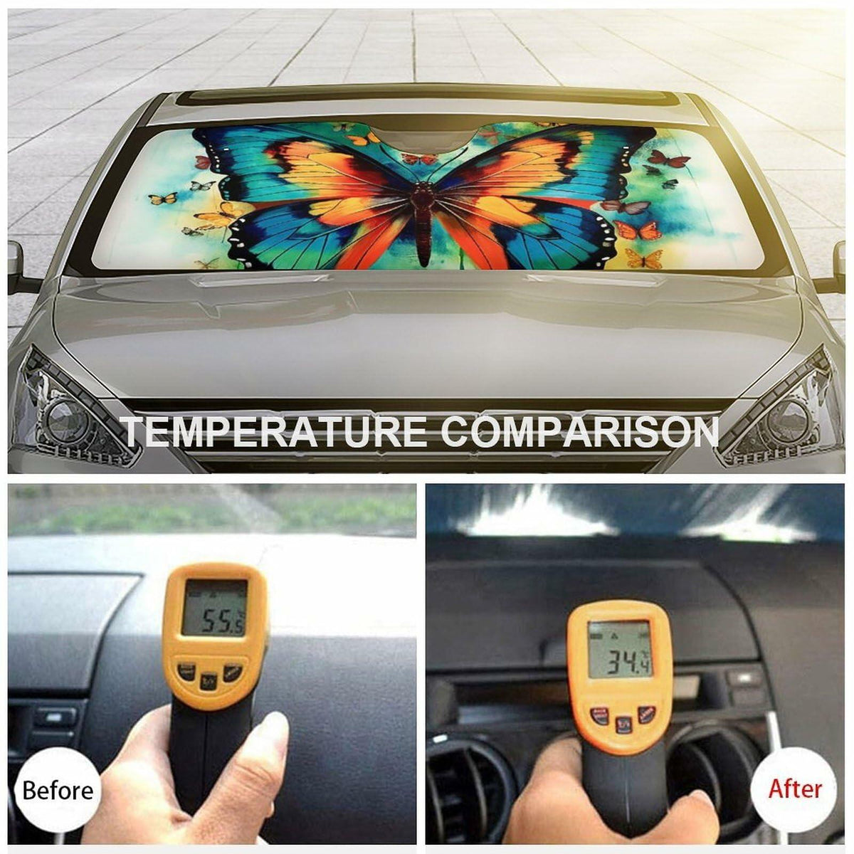 BAHELS Colorful Butterfly Car Windshield Sunshade UV Protector 55x30 Inch