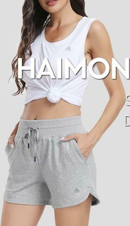 Haimont Women's Heather Grey Cotton Sweat Shorts 4" High Waist Pockets Size XXL