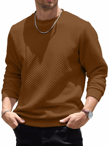HOTake Mens Waffle Texture Pullover Sweatshirt Brown Size Small