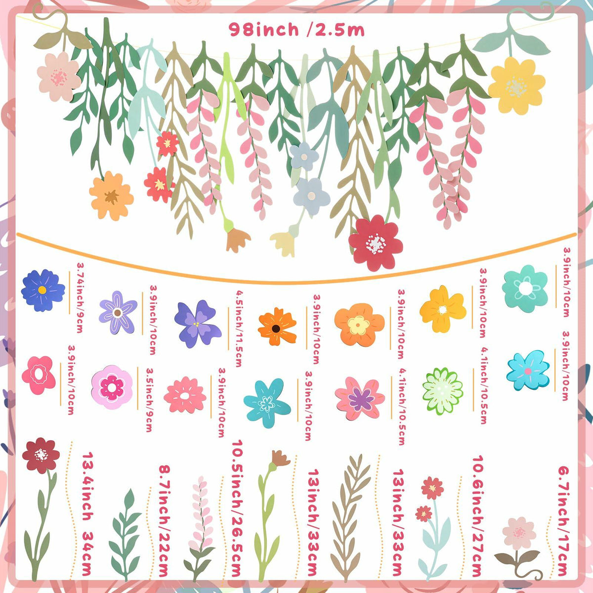 Epakh 8.2ft Colorful Wildflower Daisy Paper Garland Banner Spring Summer
