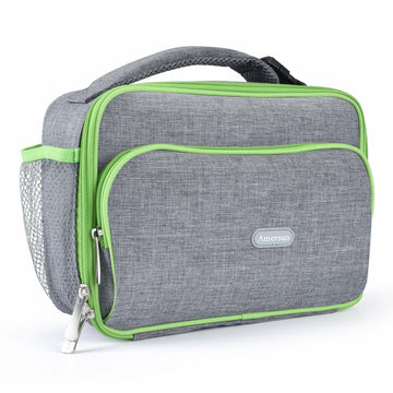 Amersun Insulated Lunch Box with 2 Pockets Padded Liner Dark Gray 4 Compartments