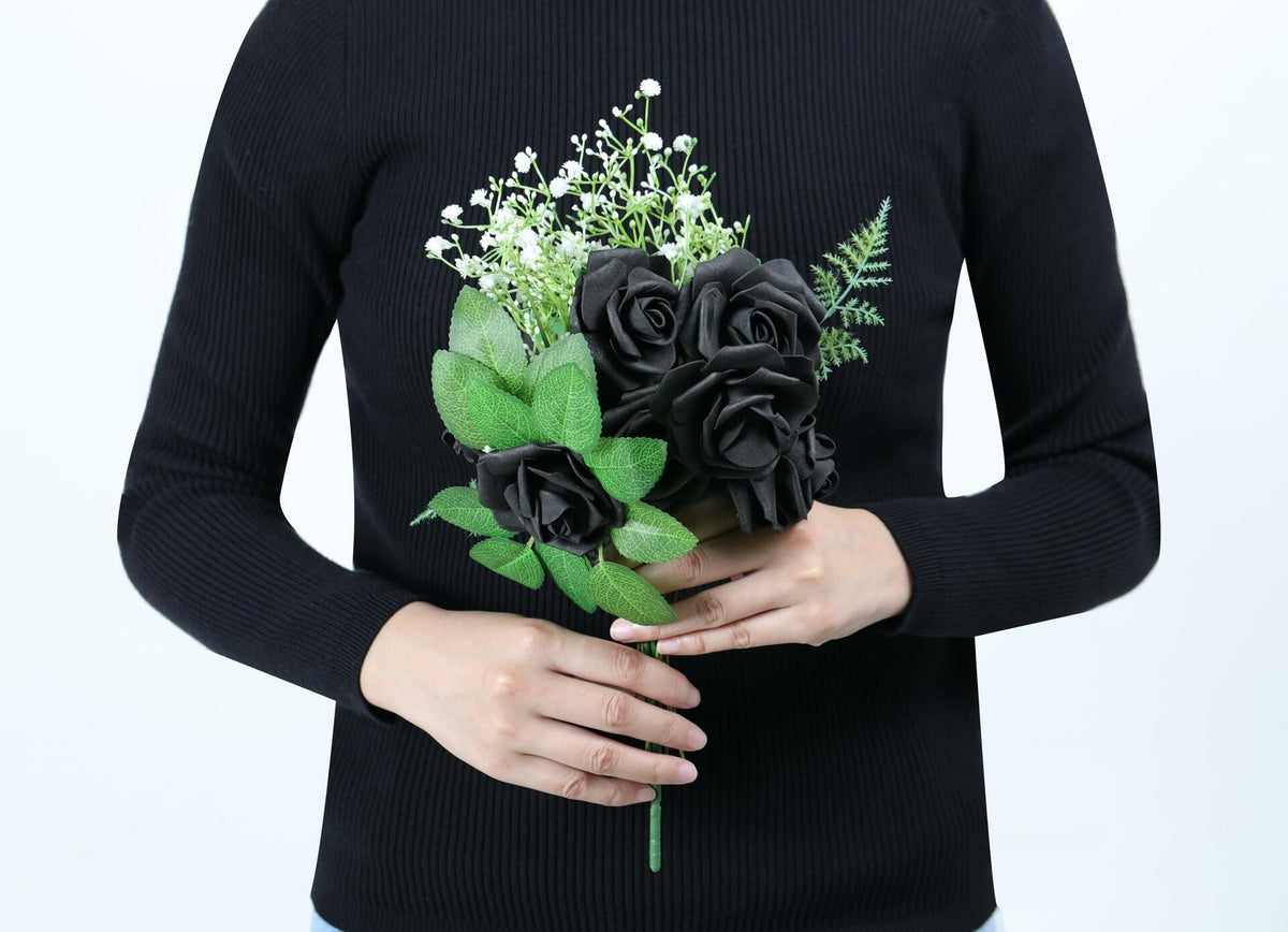 Yaqulen 60Pcs Artificial Foam Rose Flowers with Stems Red for Decorations
