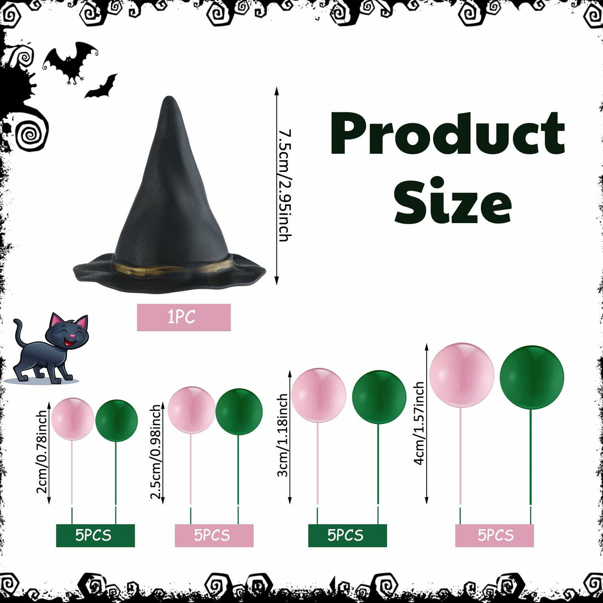 Geelin 41 Pcs Halloween Witch Cake Topper Pink Green Silver Black Balloons