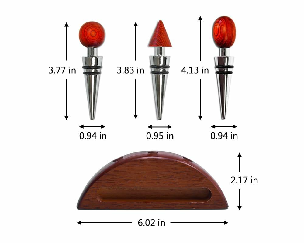 Lutong Wine Stopper Set 3pcs with Stand Wood Silver & Brown Entertainment