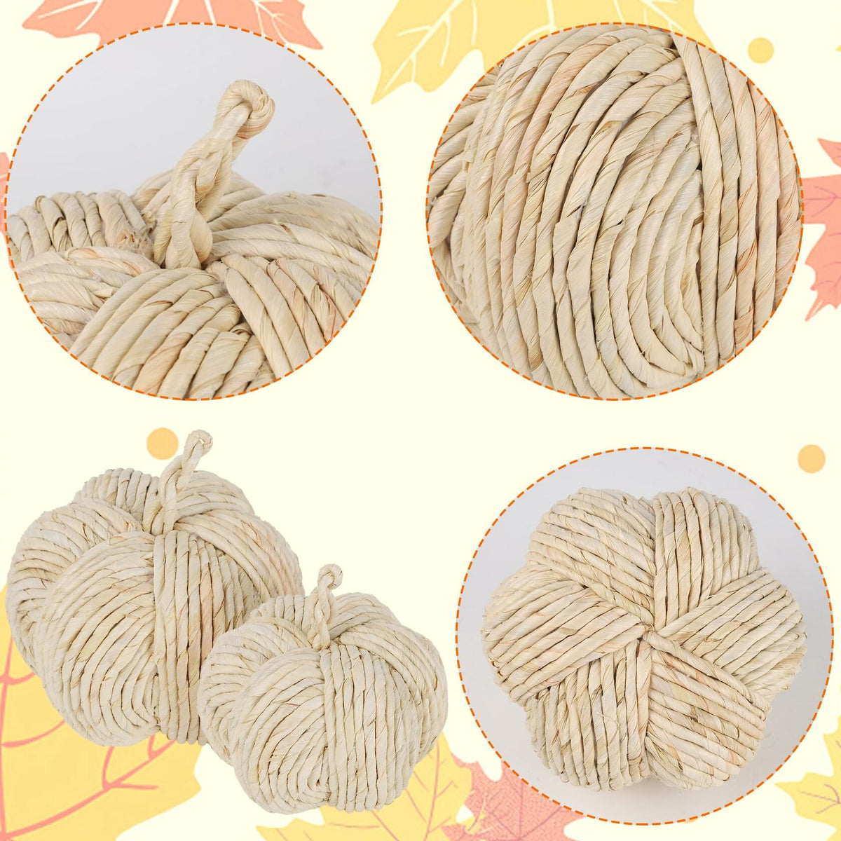 winemana 2 Pack Woven Pumpkin Decor Fall Thanksgiving White Assorted Size