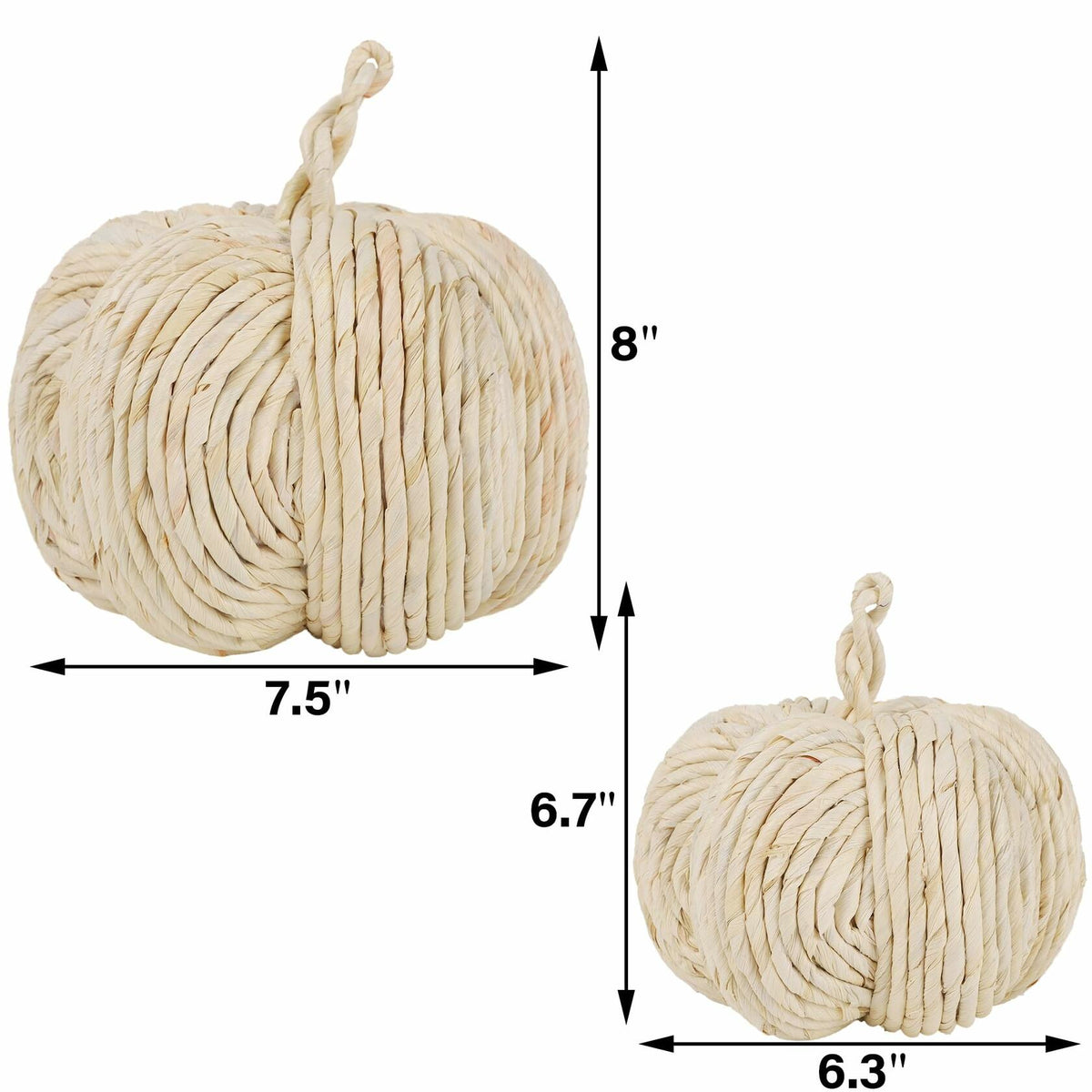 winemana 2 Pack Woven Pumpkin Decor Fall Thanksgiving White Assorted Size