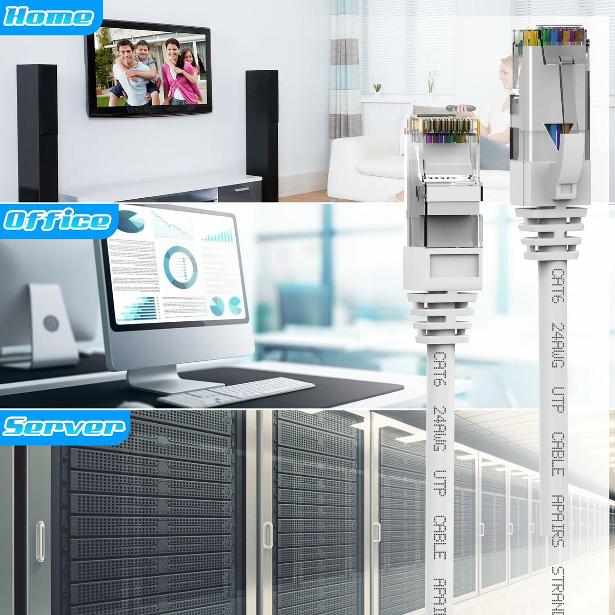 ecjtu 350FT Cat6 Ethernet Cable UTP PoE 24AWG CCA White with 25 Cable Ties