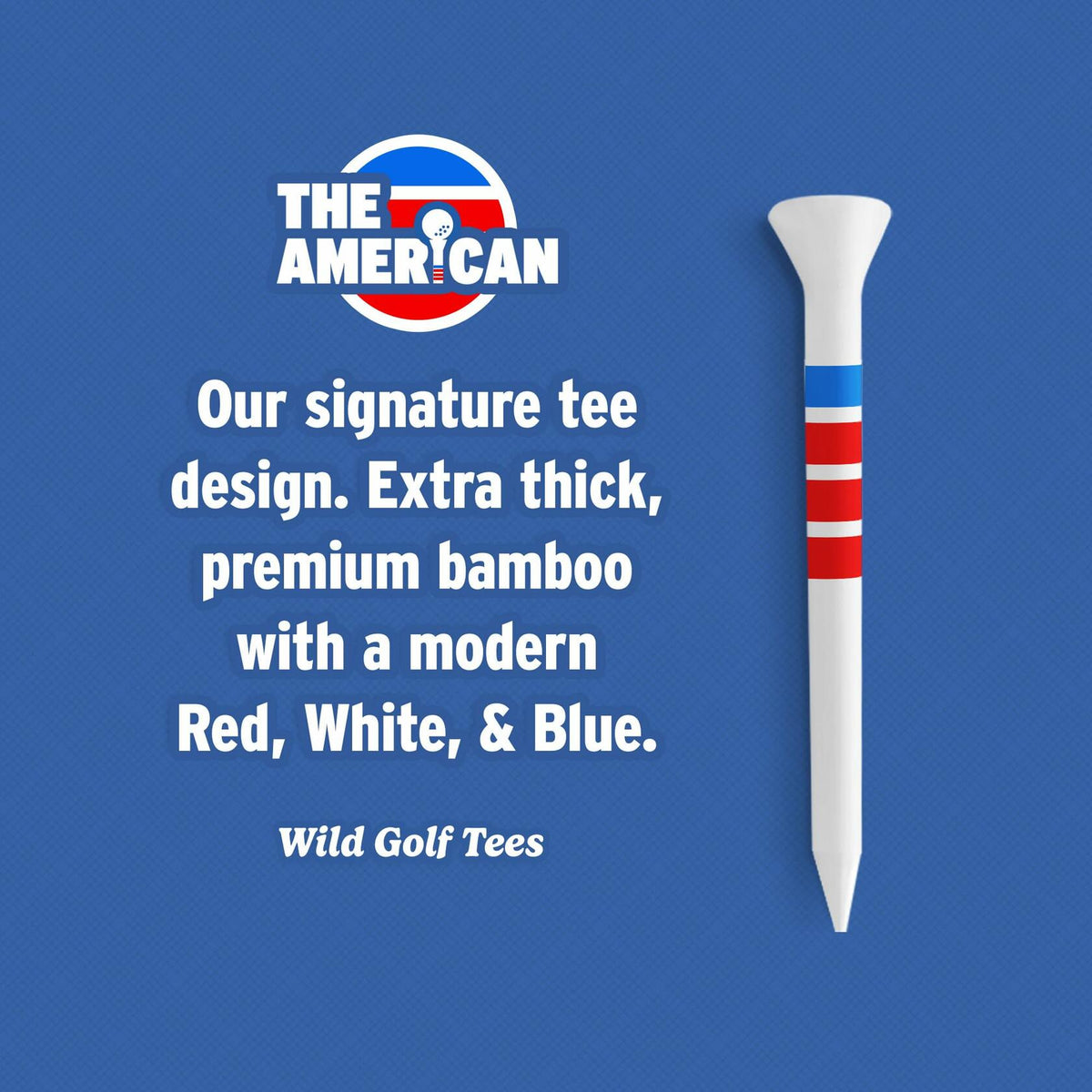 Wild Golf Wood Bamboo Golf Tees 3-1/4" Extra-Thick Red White Blue 50 Pack