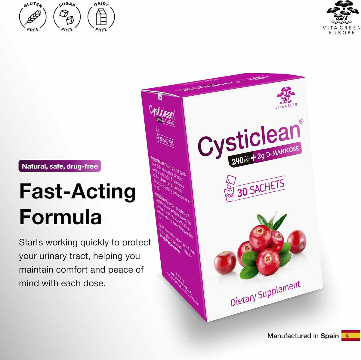 Cysticlean Cranberry PAC Supplement 240mg PAC Sugar-Free 30 Capsules