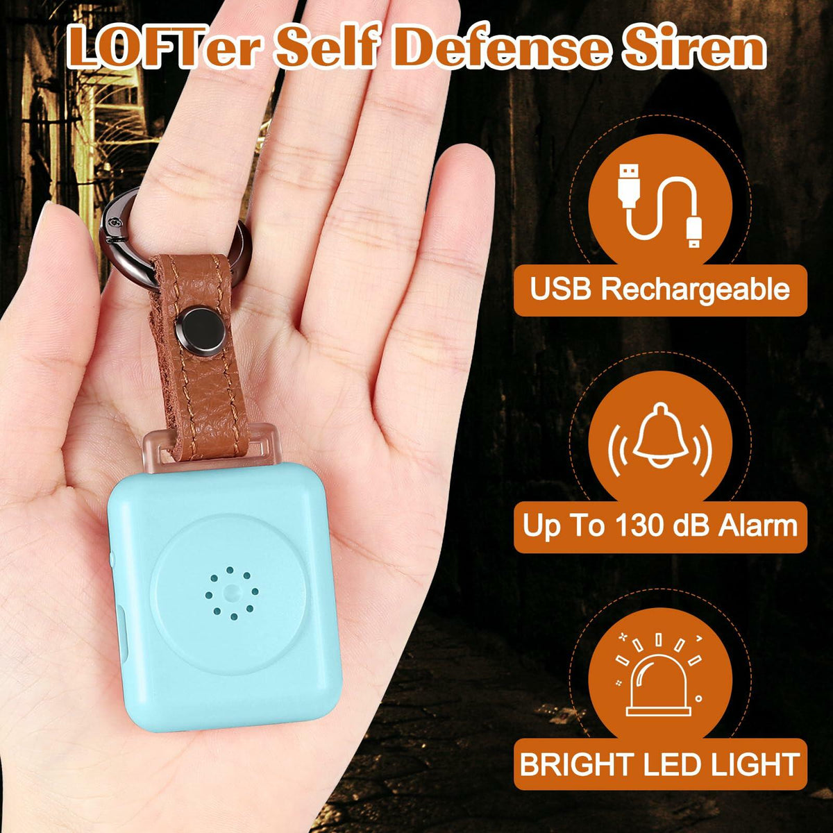 LE Sircut PA01 Leather Personal Alarm Keychain 130dB Rose Gold LED Flashlight