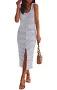 MEROKEETY Women’s Striped Sleeveless Tank Midi Dress Scoop Neck White Size M