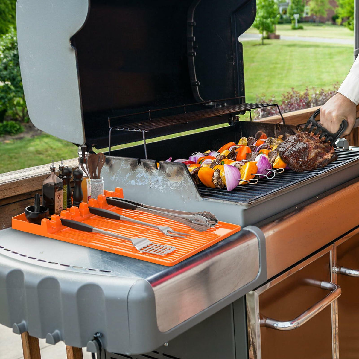 Glesalw Silicone Griddle Tool Mat & Meat Shredder Claws BBQ Set Orange