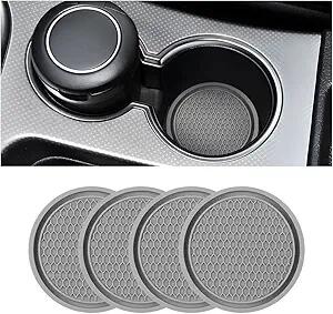 4-Pack Cup Holder Coasters 2.75” Non-Slip PVC Car Accessory Gray