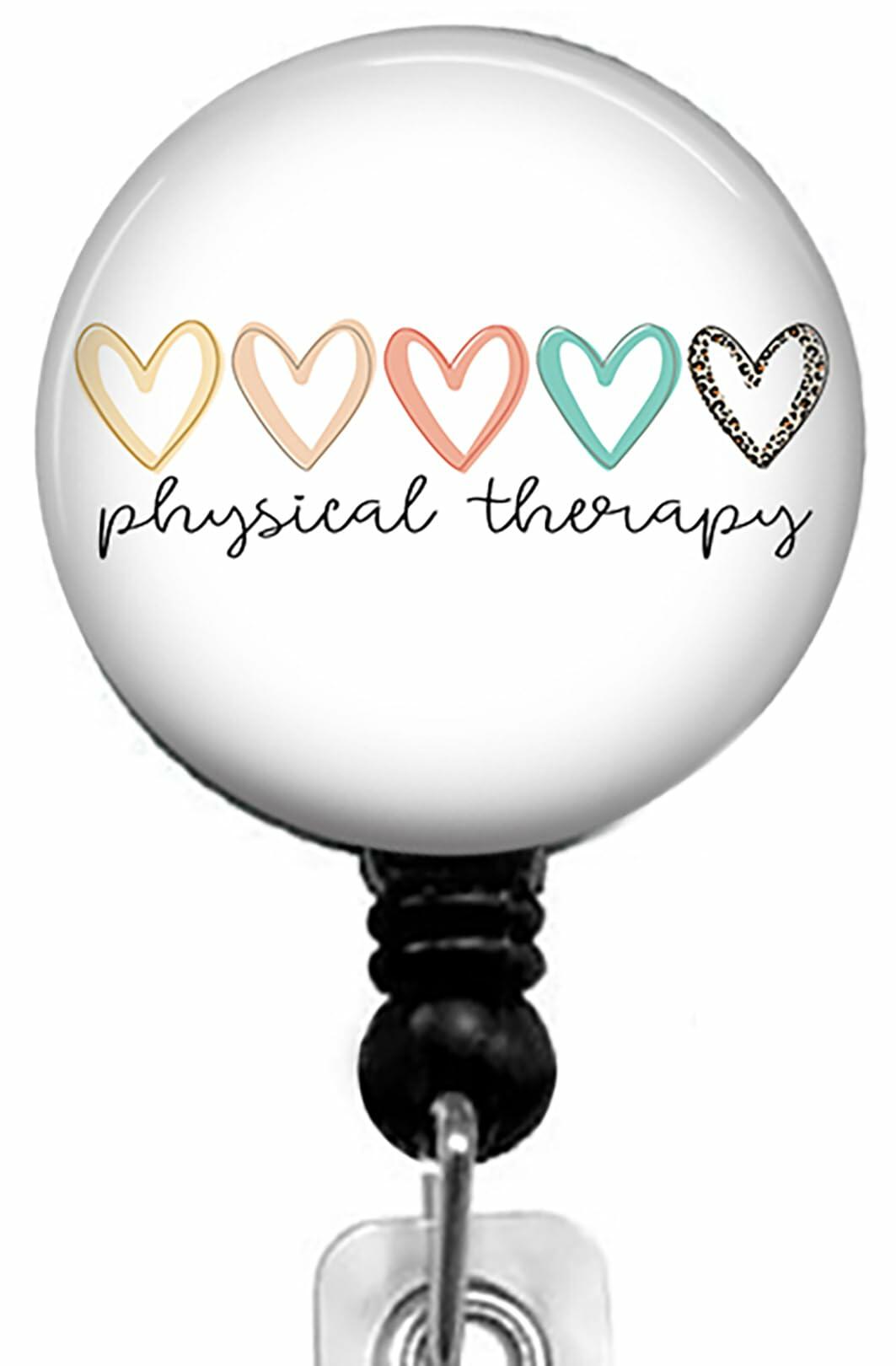Kmatye Physical Therapy Boho Hearts Retractable ID Badge Holder Black Small