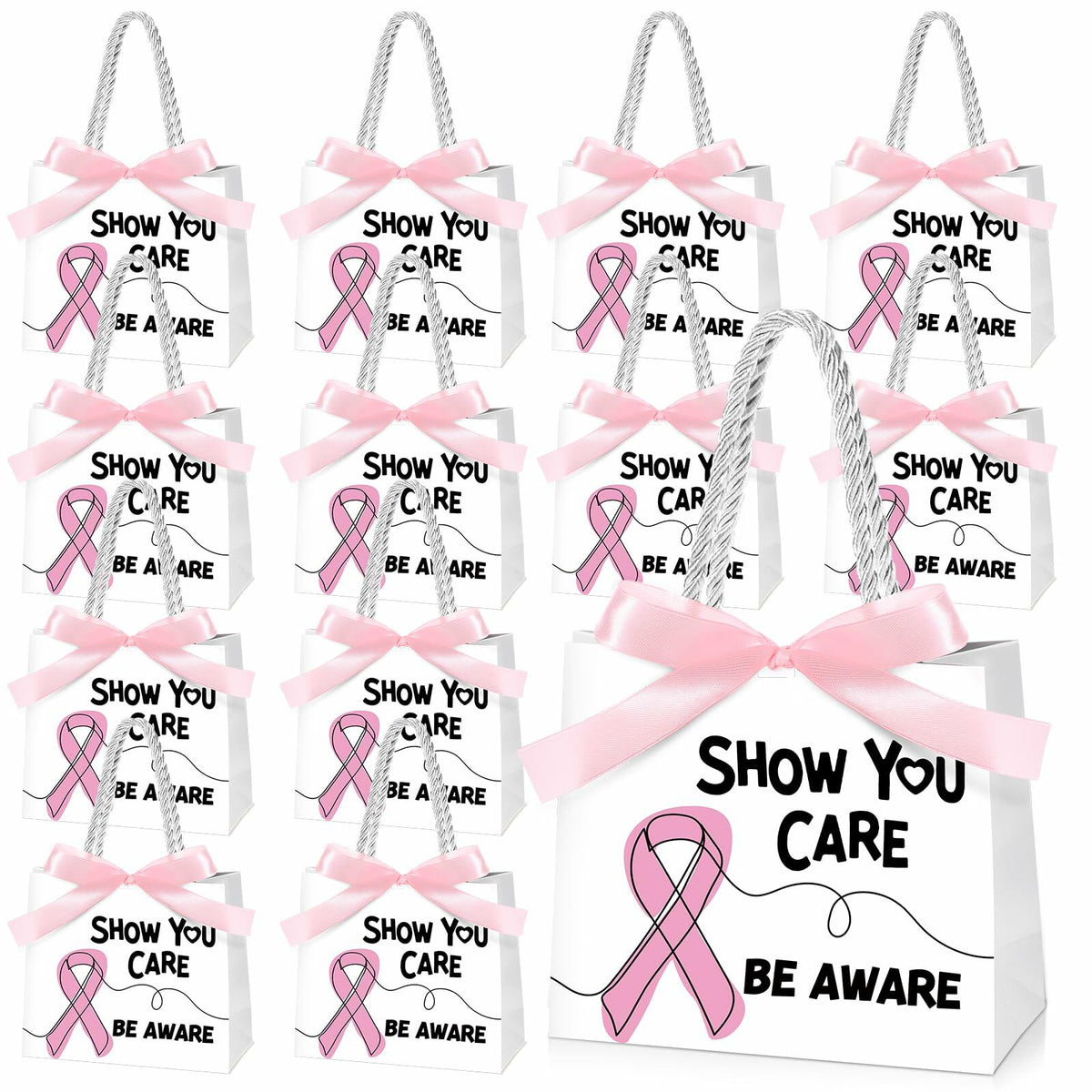 Weekgrat 25 Pack Breast Cancer Awareness Gift Bags Pink Ribbon 5.51x2.36x4.72in