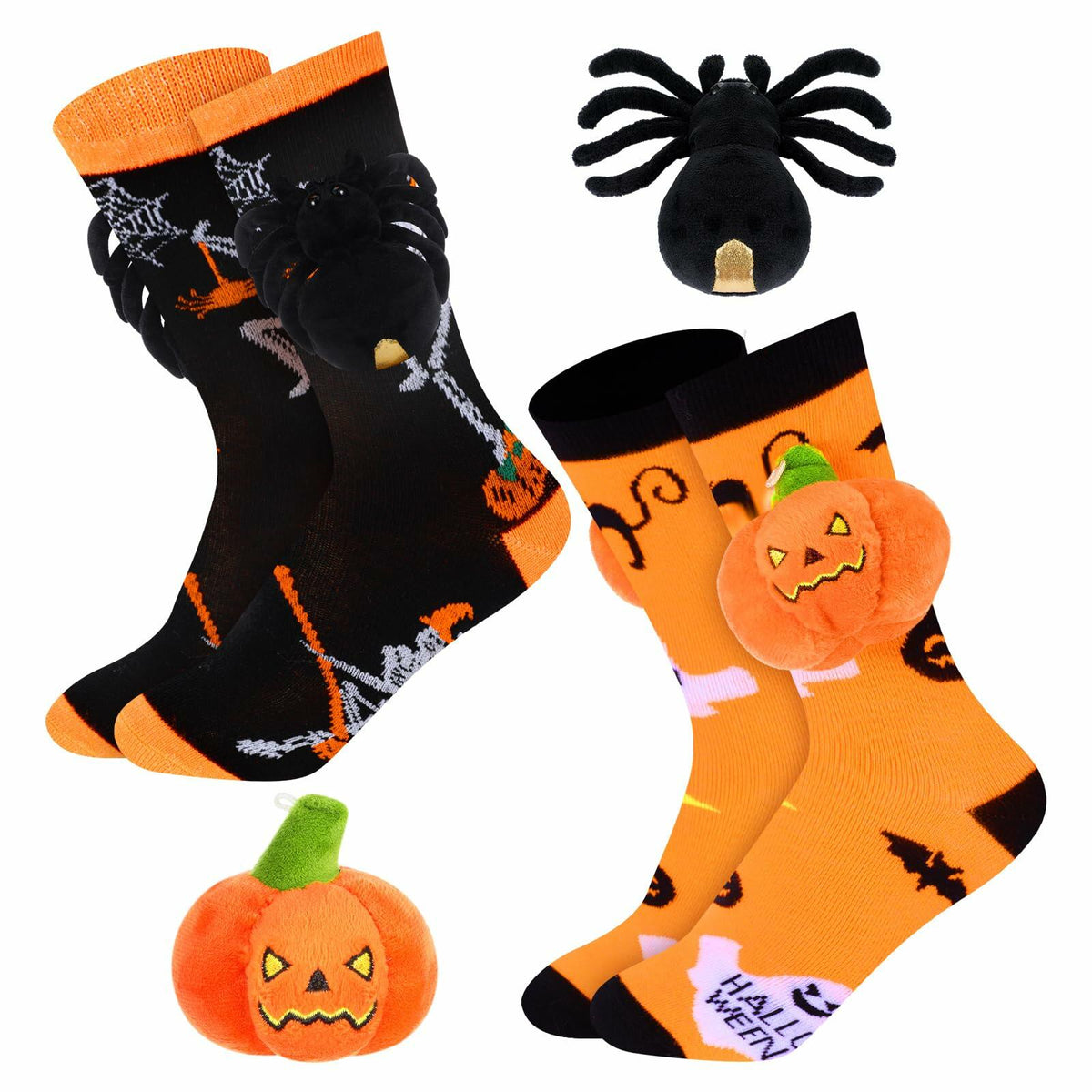 ShinyMatch Halloween 3D Pumpkin Spider Crew Socks 2 Pairs One Size  Multicolor