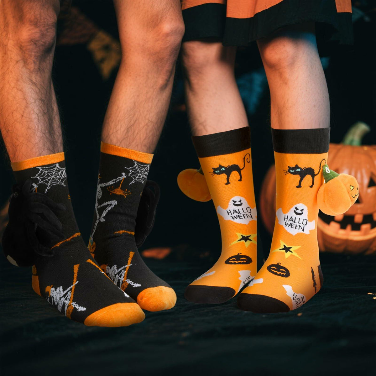 ShinyMatch Halloween 3D Pumpkin Spider Crew Socks 2 Pairs One Size  Multicolor