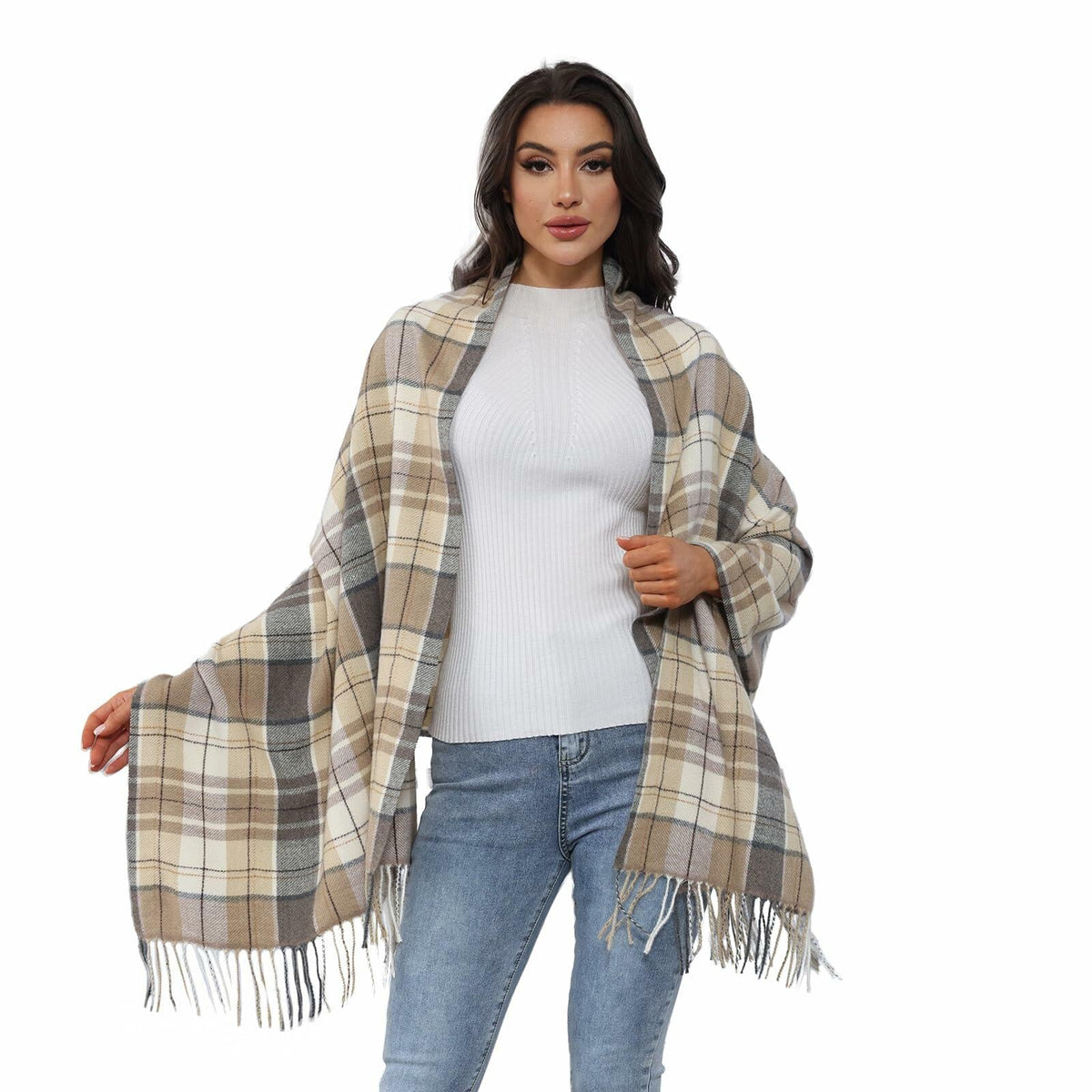HUSG20 Plaid Scarf Women Gray Square Lattice Winter Fall Spring Accessory
