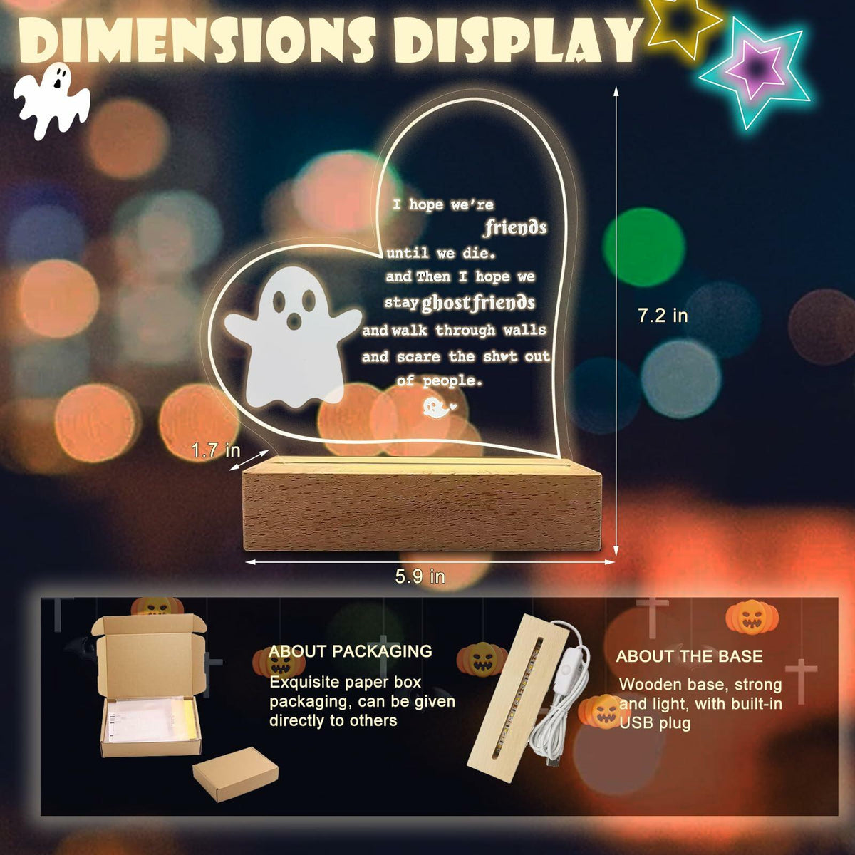 Werncy Cute Ghost Acrylic Desktop Sign Halloween Christmas Decor Transparent