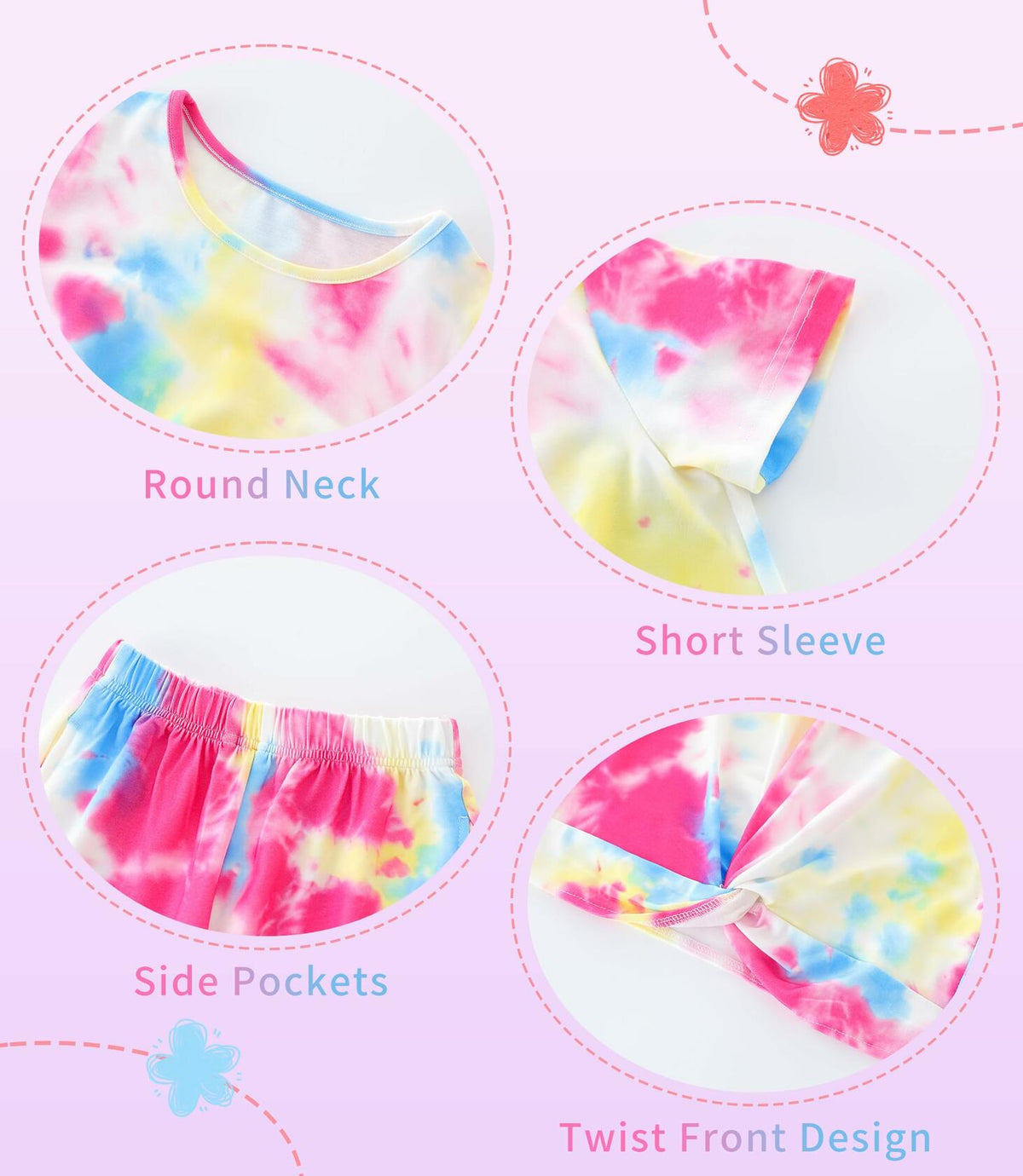 Hvididan Girls Tie Dye Twist Front Top & Sweatpants Set Rose Red Size 9-10Y