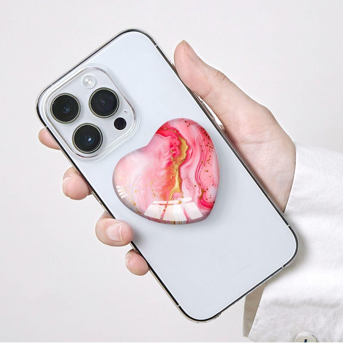Luhoit Heart Shape Expanding Cell Phone Grip Glass Stand Gold Red Marble