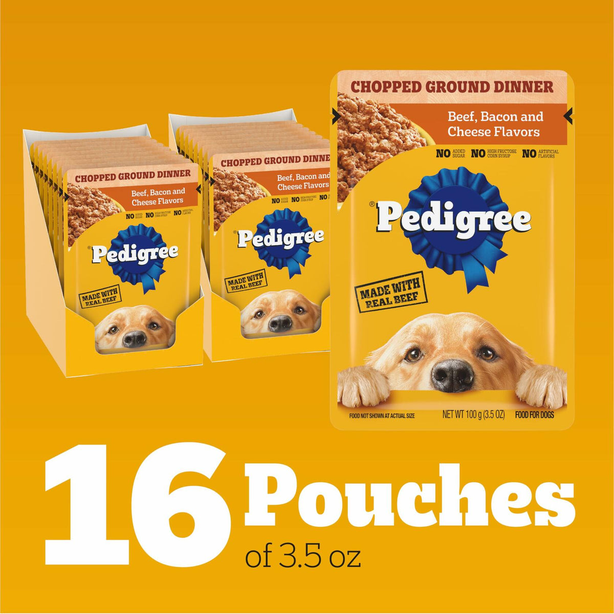 BestBy11/25 Pedigree Adult Soft Wet Dog Food Beef Bacon Cheese 3.5oz 16-Count