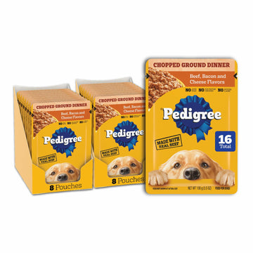 BestBy11/25 Pedigree Adult Soft Wet Dog Food Beef Bacon Cheese 3.5oz 16-Count