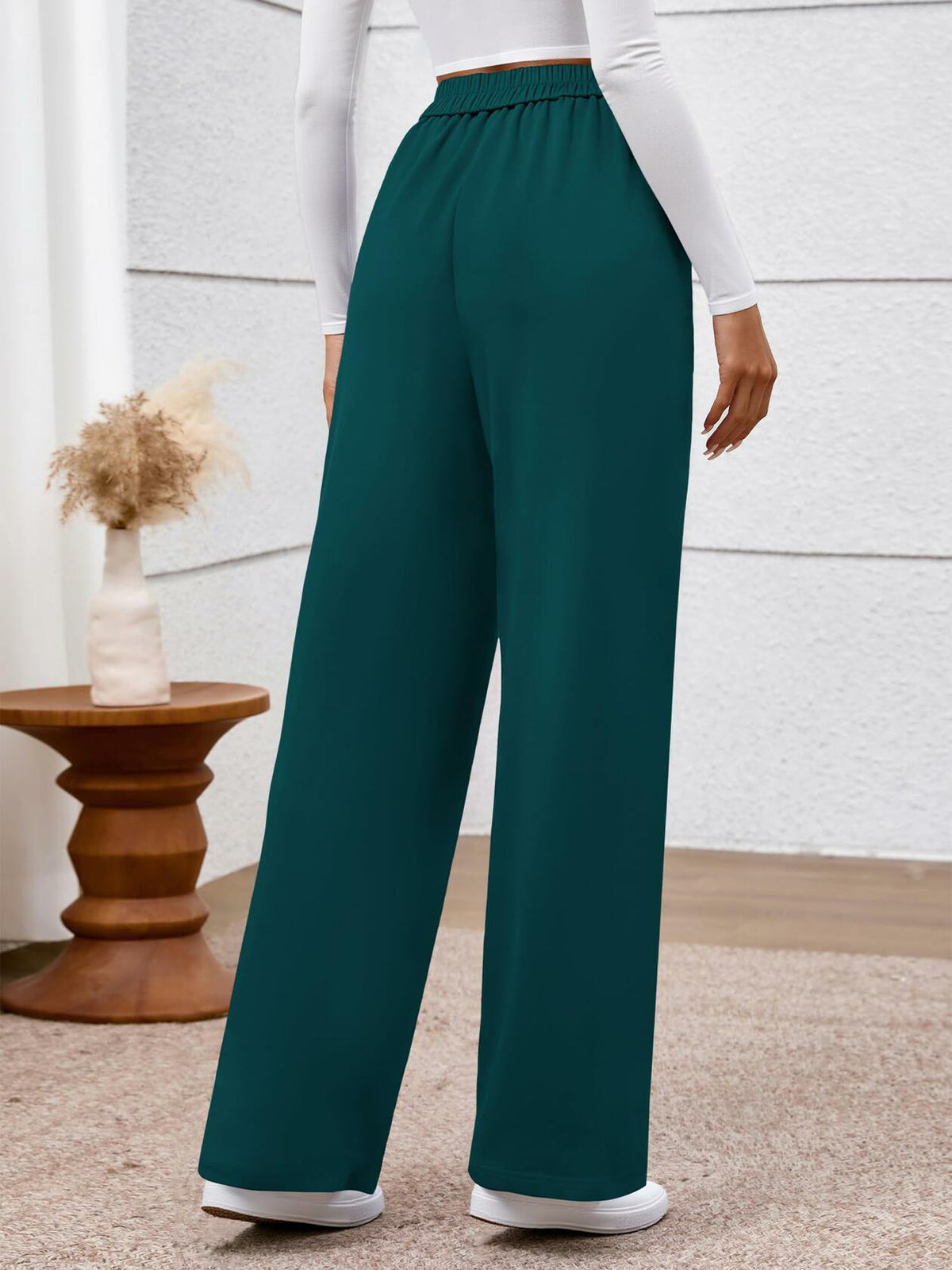 BTFBM Women's High Waisted Stretchy Palazzo Pants Dark Blue Size M