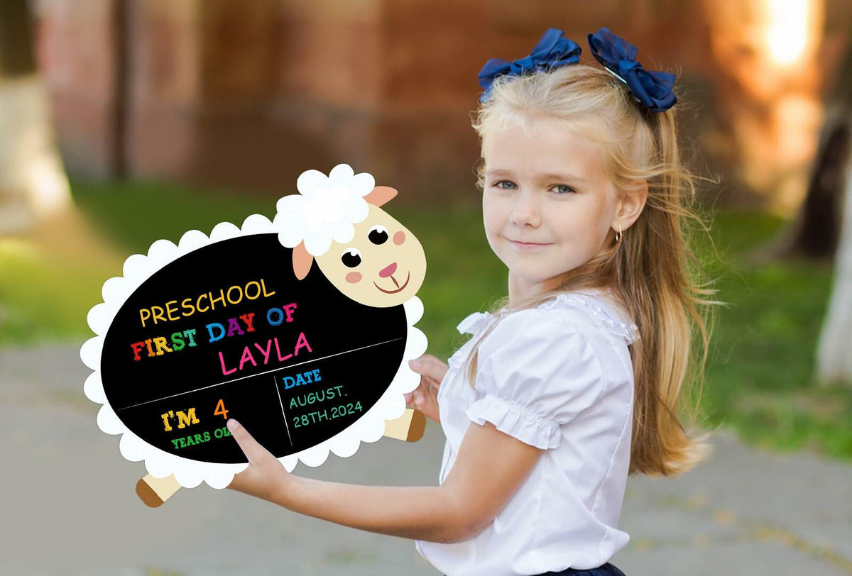 GROWTHMAGIC First Day of School Sign Sheep Shape Chalkboard 14x11 PVC