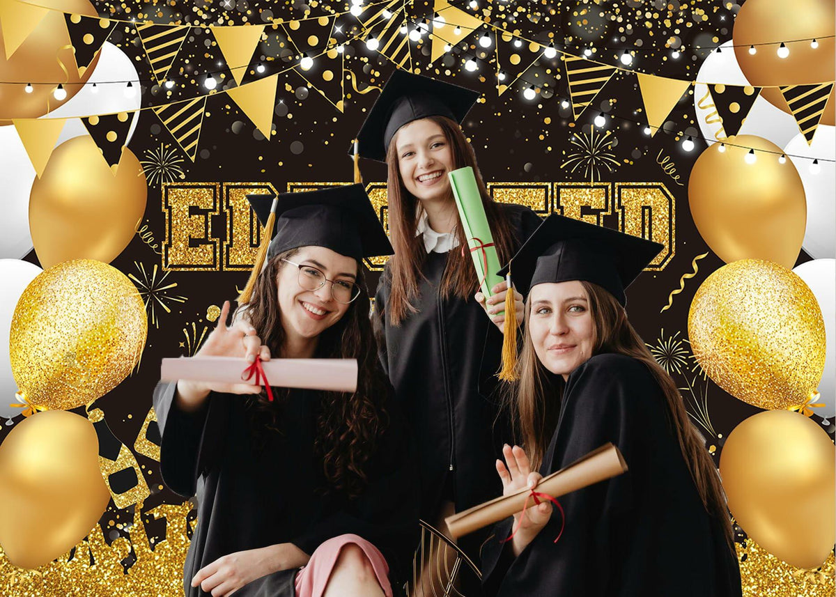 BUTEN Educated AF Graduation Banner 2025 Congrats Grad Black Gold 6x4FT