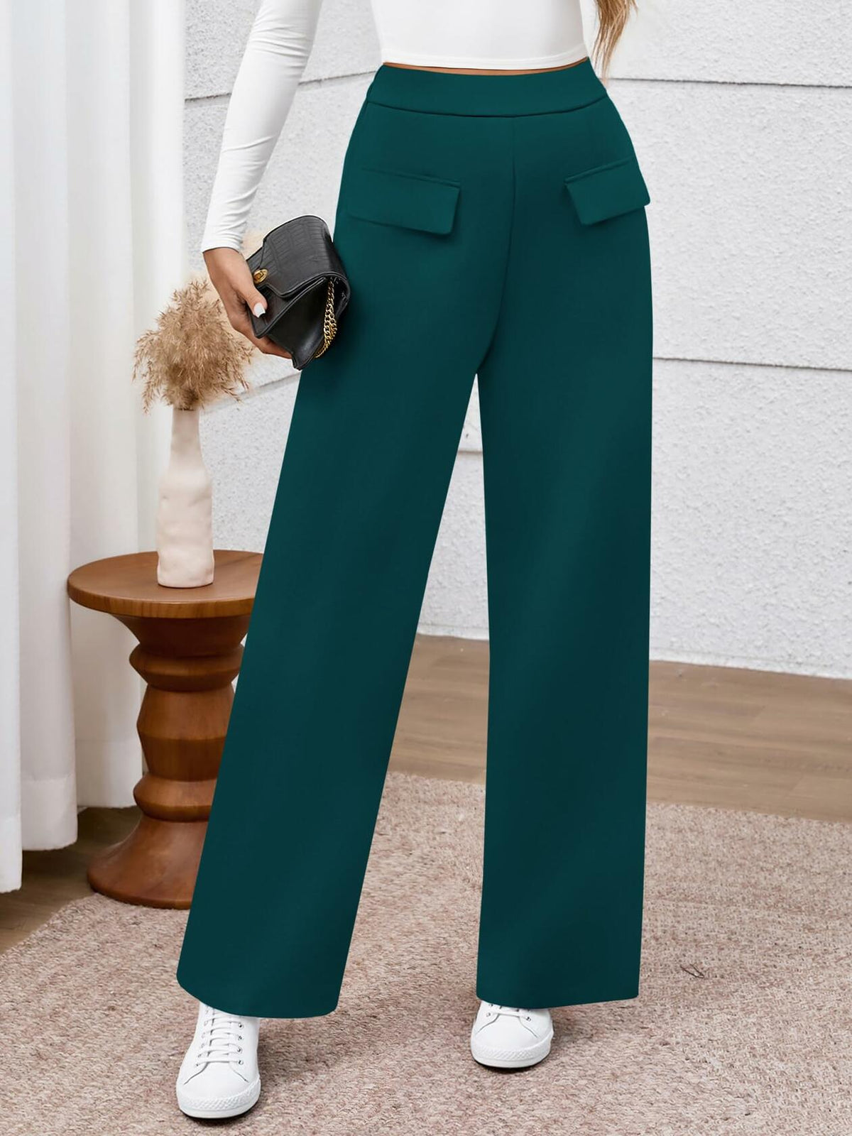 BTFBM Women's High Waisted Stretchy Palazzo Pants Dark Blue Size M