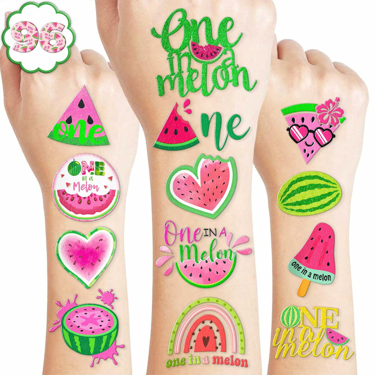 MeoIsDaBest Melon Pre-Cut Temporary Tattoos 96PCS Watermelon Green