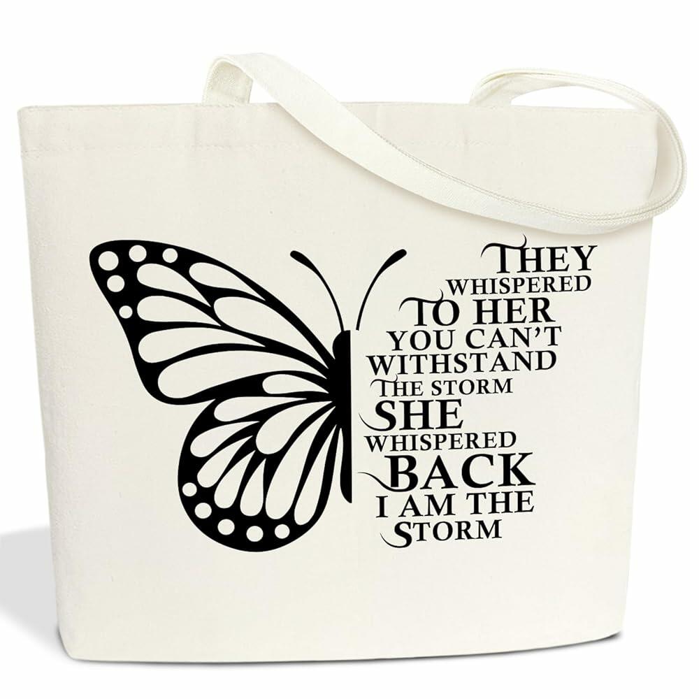 BSNZZIO Butterfly Canvas Tote Bag Inspirational Book Lover Gift Women One Size