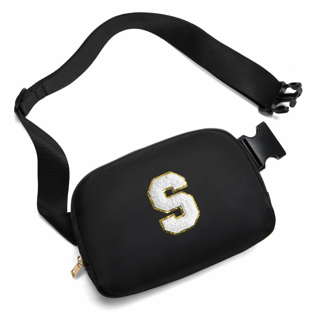 Gitus Personalized Fanny Pack Crossbody Bag for Girls Black Letter Patch