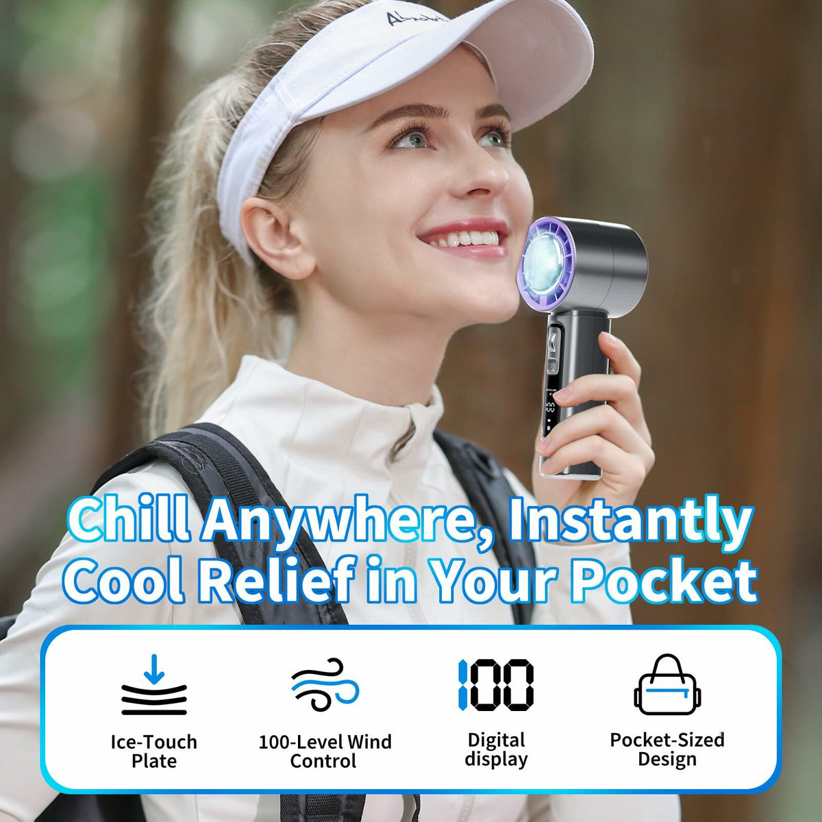 Procci Portable Handheld Fan with Cooling Plate 4000mAh LCD Display Pink