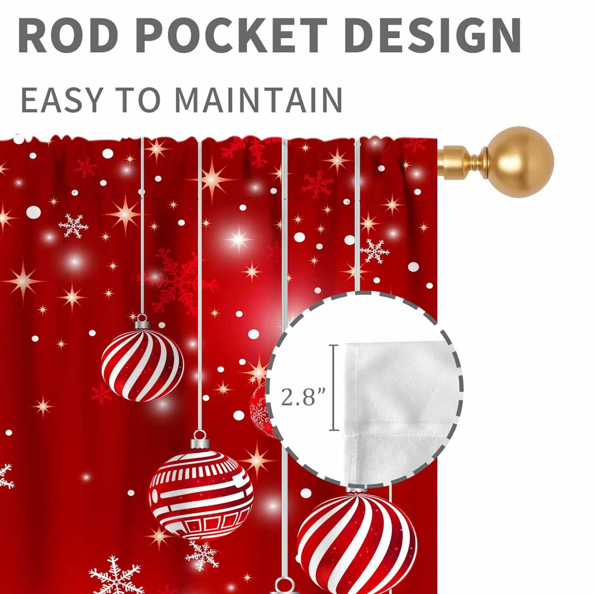 TKUYO Christmas Curtains Red White Snowflakes 2 Panels 42x45 Inch