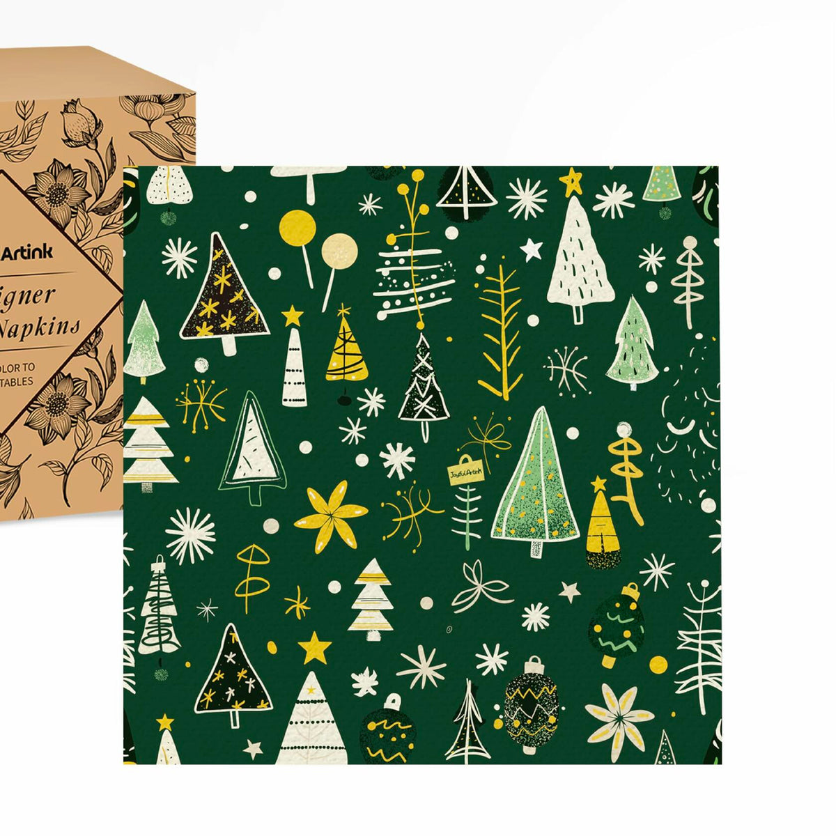 JoyfulArtink 3-Ply Paper Napkins 6.5x6.5in 50 Count Festive Forest Green